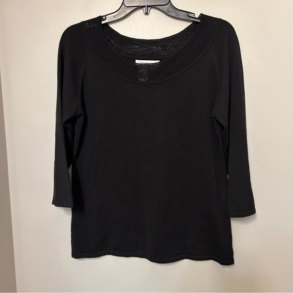 Coldwater Creek Sweater Womens Small Silk Blend 3/4 Sleeve Black Career Knit EUC